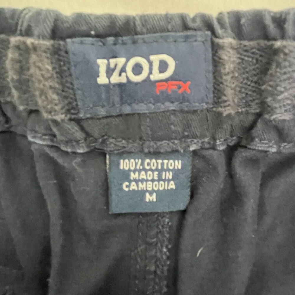 Izod PFX Mens Beach Swim Shorts Size Medium Black Solid Pockets Cotton Casual